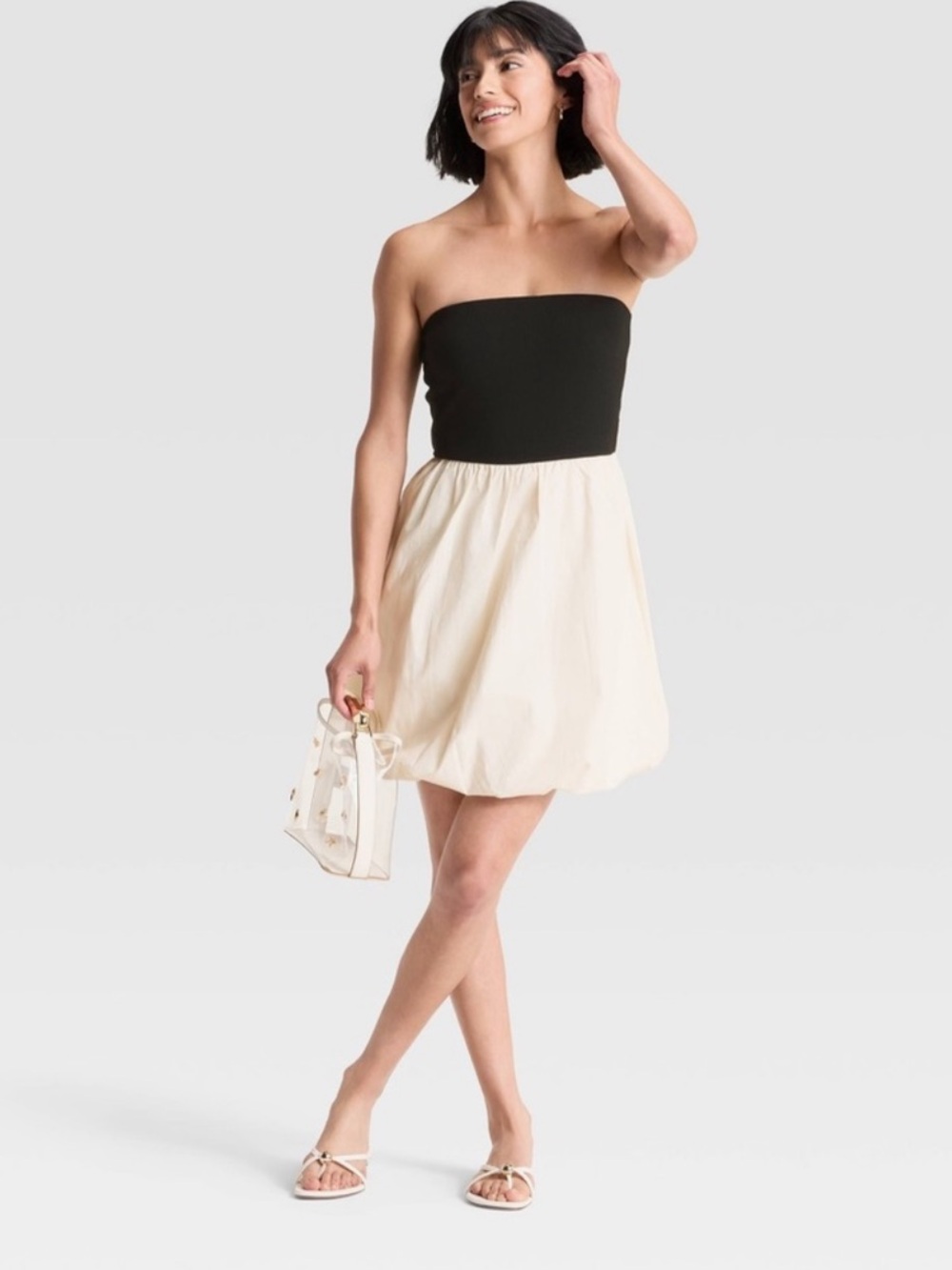 a new day Black and Cream Strapless Dress nwt bubble hem